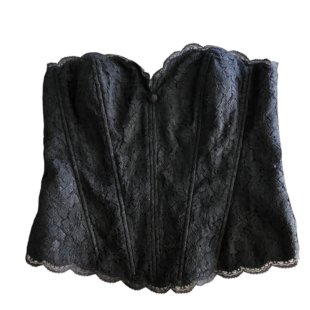Vicky Tiel Womens Black Lace Strapless Sweetheart Corset Top Boned Size 12
